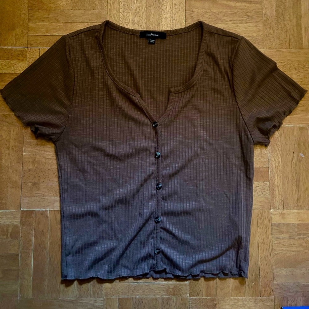 Brown Cropped Ribbed Top